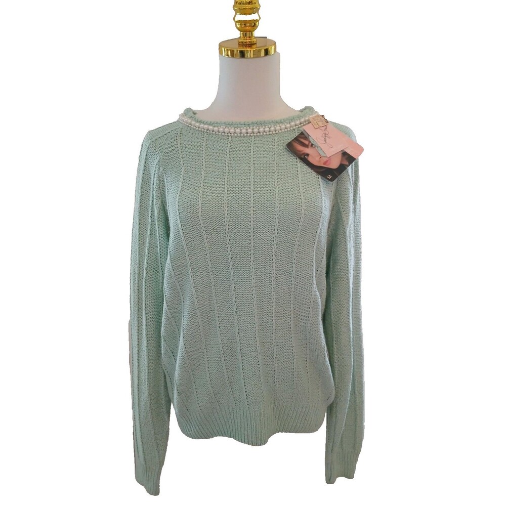NWT Jaclyn Smith Silk Wool Blend Long Sleeve Sweater Beaded Neckline Size Medium